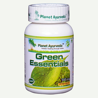 Planet Ayurveda Green Essentials capsules voor het verwijderen van schadelijke stoffen en het leveren van de nodige mineralen, vitamines en andere voedingsstoffen