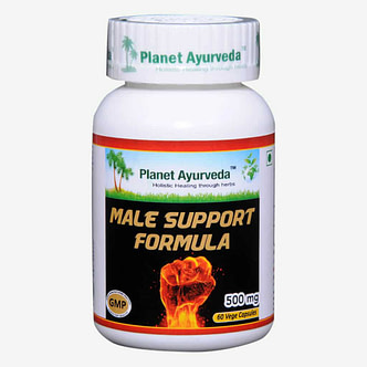 Planet Ayurveda Male Support Formula capsules ter ondersteuning van het mannelijk voortplantingssysteem en ondersteuning van de mannelijke voortplantingsorganen. Voor een gezond libido en meer stamina. Bij erectiestoornissen en voortijdige ejaculatie.