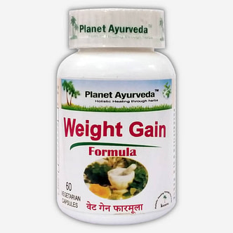 Planet Ayurveda Weight Gain Formula capsules. Voor ondersteuning van de eetlust en algemene versterking van het lichaam. Ook voor na bijv. het overwinnen van een ernstige ziekte.