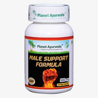 Planet Ayurveda Male Support Formula capsules ter ondersteuning van het mannelijk voortplantingssysteem en ondersteuning van de mannelijke voortplantingsorganen. Voor een gezond libido en meer stamina. Bij erectiestoornissen en voortijdige ejaculatie.