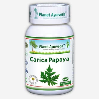 Planet Ayurveda Carica Papaya capsules voor gebruik bij bloedziekten en een laag aantal bloedplaatjes, zoals Immuun trombocytopenie (ITP) en knokkelkoorts (Dengue)