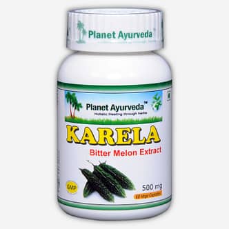 Planet Ayurveda Karela capsules PAHC10. Een populair supplement ter ondersteuning van de bloedsuikerspiegel. Het levert essentieel chroom, fosfor en andere mineralen die helpen om complicaties bij diabetes te voorkomen.